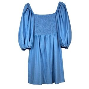 TUCKERNUCK Annie Smocked Mini Dress, Light Blue, Size Medium